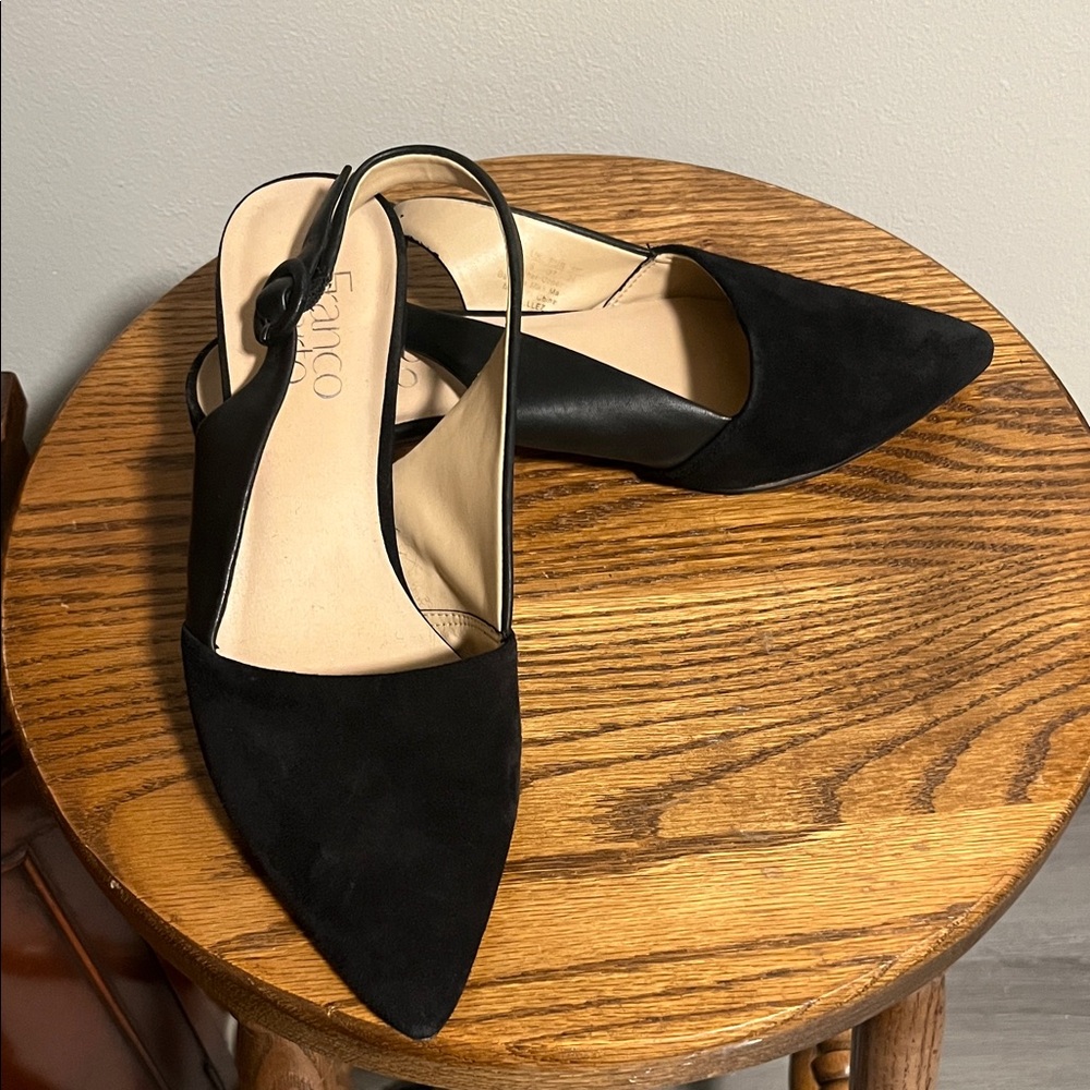Franco Sarto Black Pointed Toe Slingback Flats